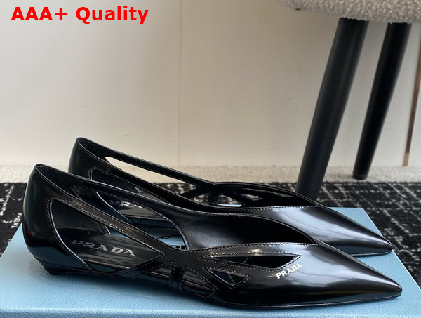 Prada Brushed Leather Cut Out Ballerinas in Black 1F732N Replica