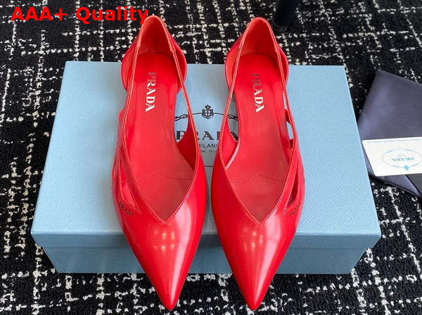 Prada Brushed Leather Cut Out Ballerinas in Fiery Red 1F732N Replica