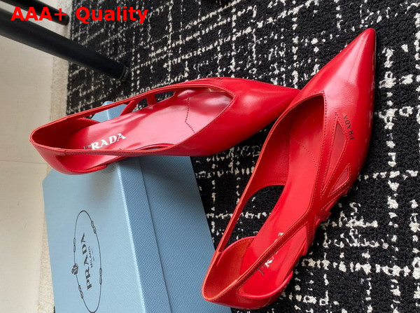 Prada Brushed Leather Cut Out Ballerinas in Fiery Red 1F732N Replica