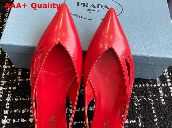 Prada Brushed Leather Cut Out Ballerinas in Fiery Red 1F732N Replica