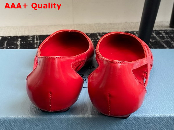 Prada Brushed Leather Cut Out Ballerinas in Fiery Red 1F732N Replica