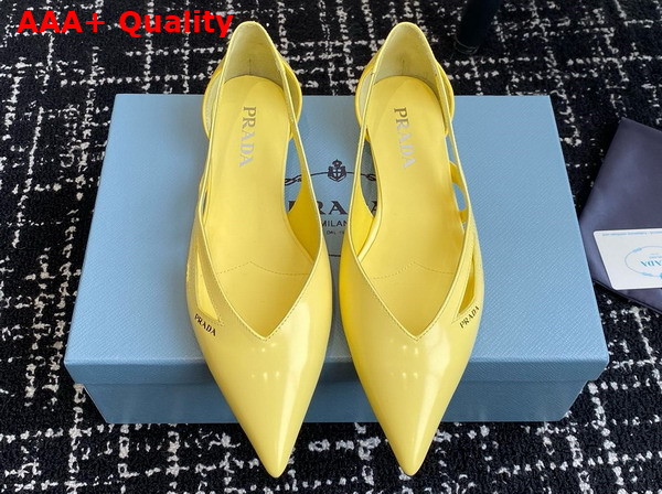 Prada Brushed Leather Cut Out Ballerinas in Lemon Yellow 1F732N Replica