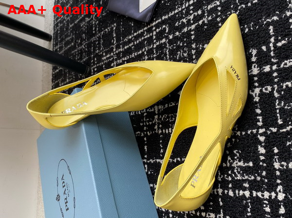 Prada Brushed Leather Cut Out Ballerinas in Lemon Yellow 1F732N Replica