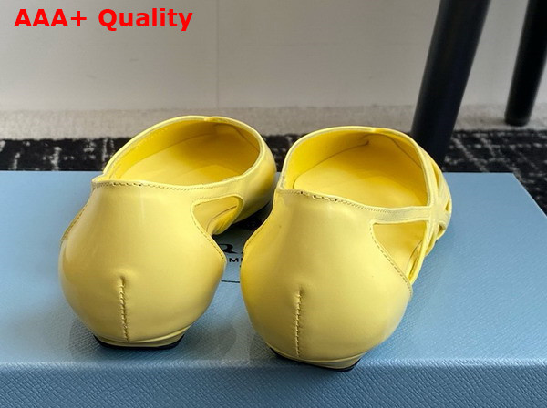 Prada Brushed Leather Cut Out Ballerinas in Lemon Yellow 1F732N Replica