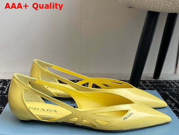 Prada Brushed Leather Cut Out Ballerinas in Lemon Yellow 1F732N Replica