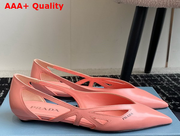 Prada Brushed Leather Cut Out Ballerinas in Pink 1F732N Replica