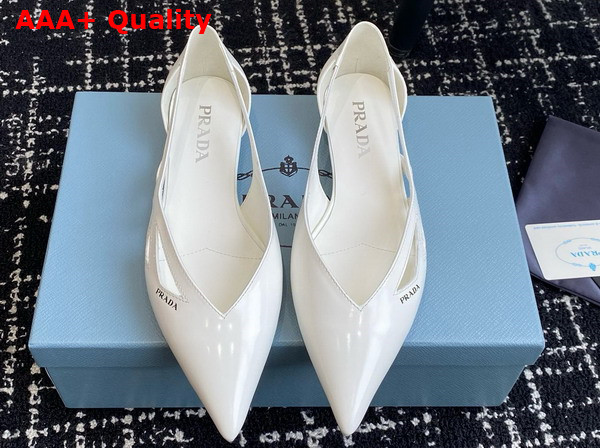 Prada Brushed Leather Cut Out Ballerinas in White 1F732N Replica