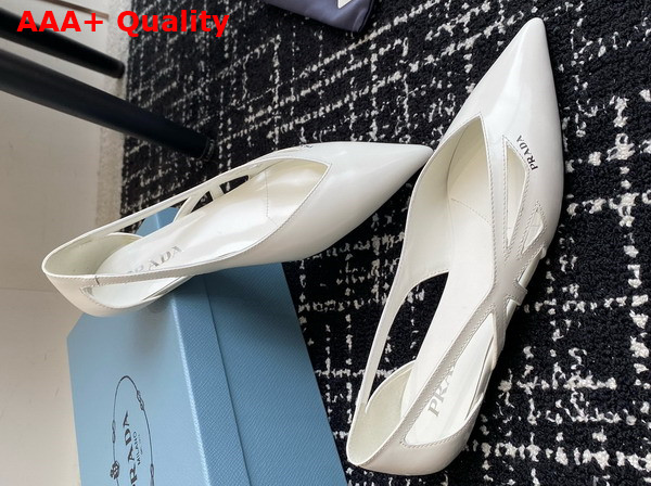 Prada Brushed Leather Cut Out Ballerinas in White 1F732N Replica