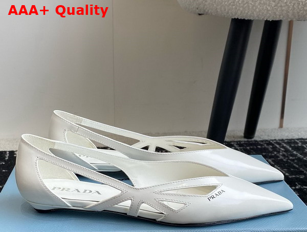 Prada Brushed Leather Cut Out Ballerinas in White 1F732N Replica