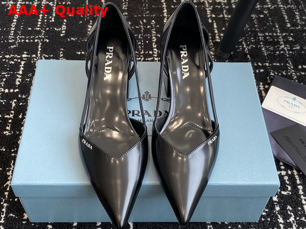 Prada Brushed Leather Cut Out Pumps in Black 1I736N Replica