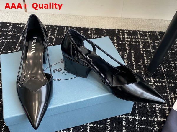 Prada Brushed Leather Cut Out Pumps in Black 1I736N Replica