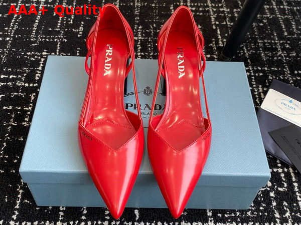 Prada Brushed Leather Cut Out Pumps in Fiery Red 1I736N Replica