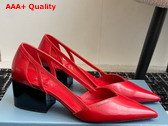 Prada Brushed Leather Cut Out Pumps in Fiery Red 1I736N Replica