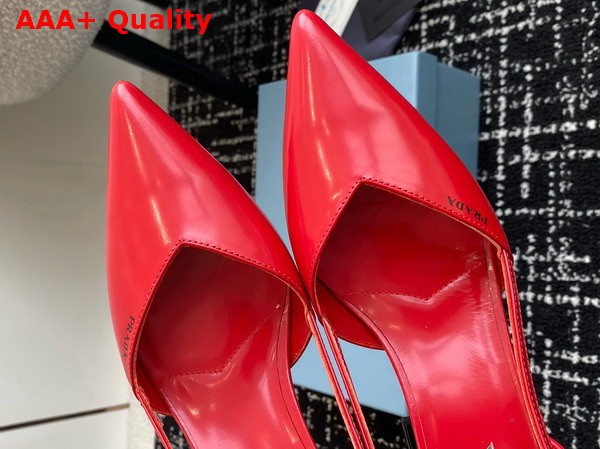 Prada Brushed Leather Cut Out Pumps in Fiery Red 1I736N Replica