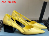 Prada Brushed Leather Cut Out Pumps in Lemon Yellow 1I736N Replica