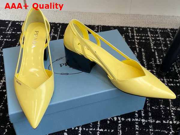 Prada Brushed Leather Cut Out Pumps in Lemon Yellow 1I736N Replica