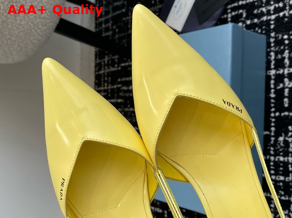 Prada Brushed Leather Cut Out Pumps in Lemon Yellow 1I736N Replica