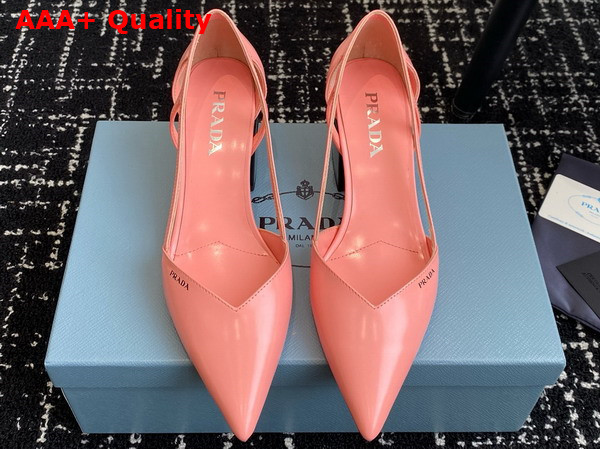 Prada Brushed Leather Cut Out Pumps in Pink 1I736N Replica