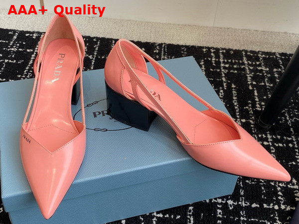 Prada Brushed Leather Cut Out Pumps in Pink 1I736N Replica