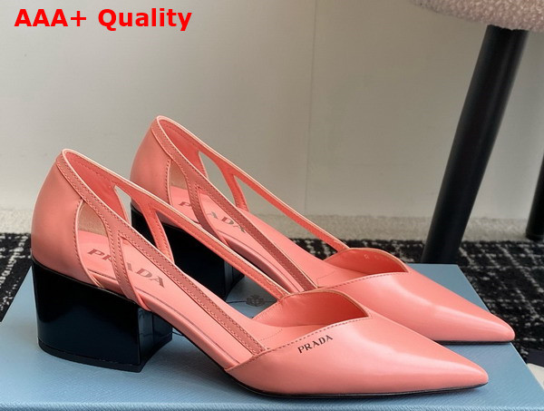 Prada Brushed Leather Cut Out Pumps in Pink 1I736N Replica