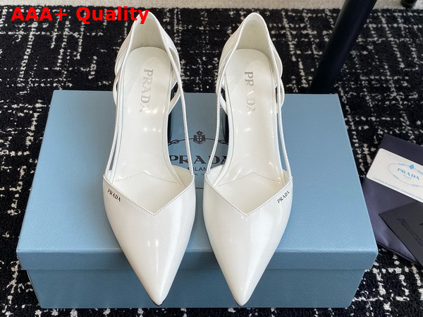 Prada Brushed Leather Cut Out Pumps in White 1I736N Replica