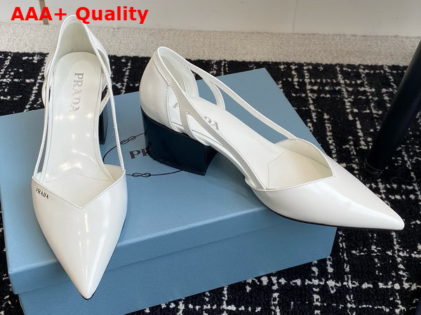 Prada Brushed Leather Cut Out Pumps in White 1I736N Replica