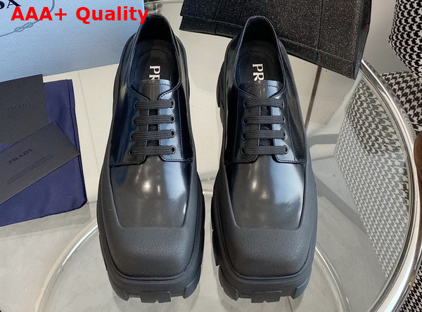 Prada Brushed Leather Derby Shoes in Black Replica