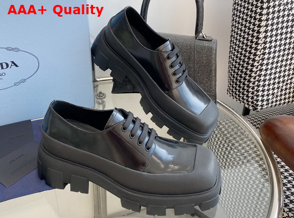 Prada Brushed Leather Derby Shoes in Black Replica