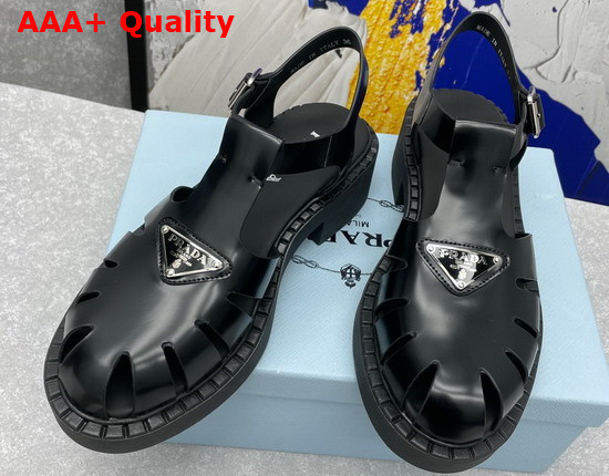 Prada Brushed Leather Fisherman Sandals in Black 2X3084 Replica