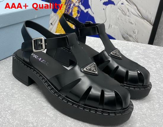 Prada Brushed Leather Fisherman Sandals in Black 2X3084 Replica