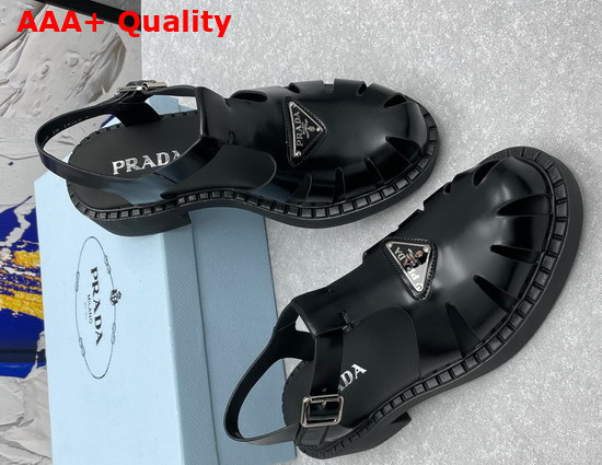 Prada Brushed Leather Fisherman Sandals in Black 2X3084 Replica