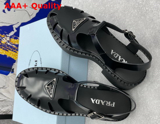 Prada Brushed Leather Fisherman Sandals in Black 2X3084 Replica