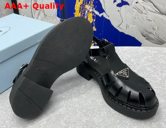 Prada Brushed Leather Fisherman Sandals in Black 2X3084 Replica