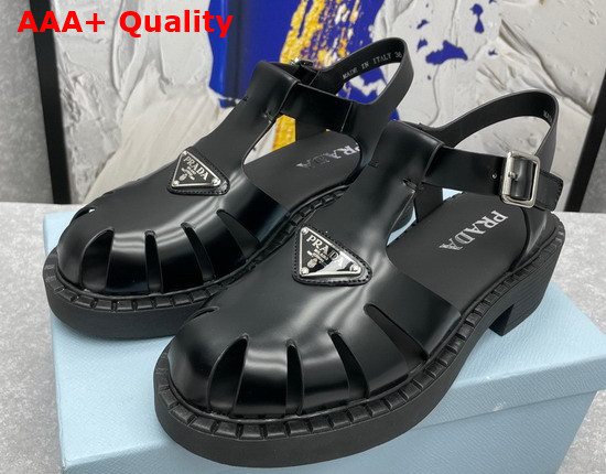 Prada Brushed Leather Fisherman Sandals in Black 2X3084 Replica