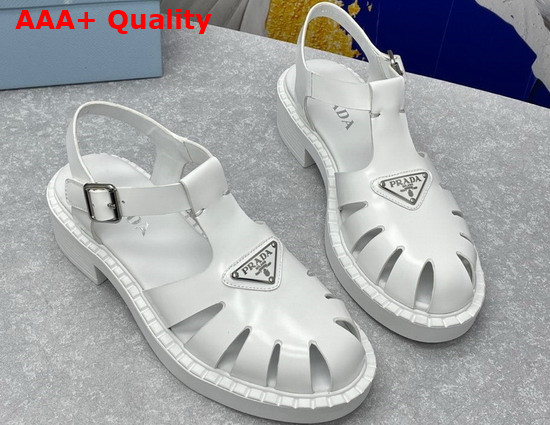 Prada Brushed Leather Fisherman Sandals in White 2X3084 Replica