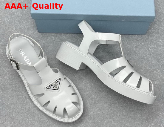 Prada Brushed Leather Fisherman Sandals in White 2X3084 Replica