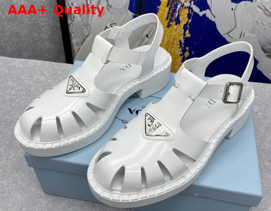 Prada Brushed Leather Fisherman Sandals in White 2X3084 Replica