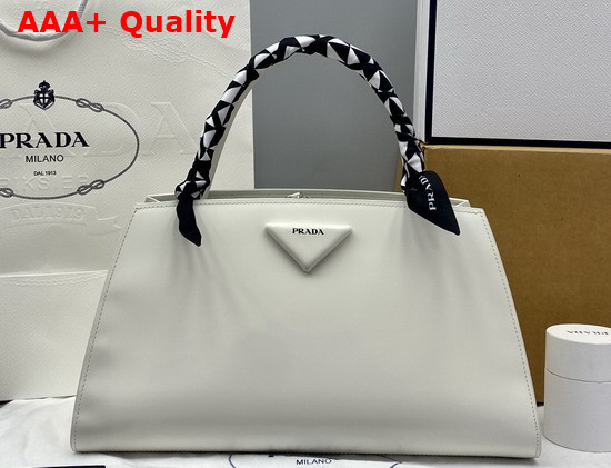 Prada Brushed Leather Handbag in White 1BA327 Replica