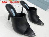 Prada Brushed Leather High Heel Slides in Black 1XX638 Replica