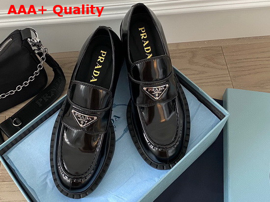 Prada Brushed Leather Loafers Black Calf Leather Replica