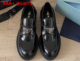 Prada Brushed Leather Loafers Black Calf Leather Replica