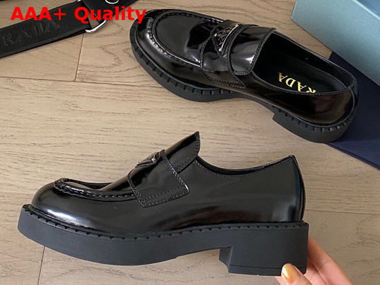 Prada Brushed Leather Loafers Black Calf Leather Replica