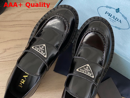 Prada Brushed Leather Loafers Black Calf Leather Replica