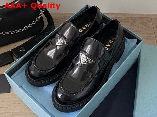 Prada Brushed Leather Loafers Black Calf Leather Replica