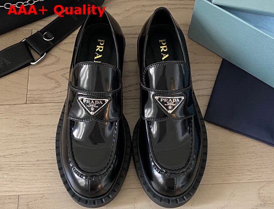 Prada Brushed Leather Loafers Black Calf Leather Replica