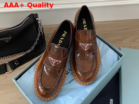 Prada Brushed Leather Loafers Tobacco Calf Leather Replica