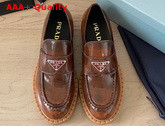 Prada Brushed Leather Loafers Tobacco Calf Leather Replica