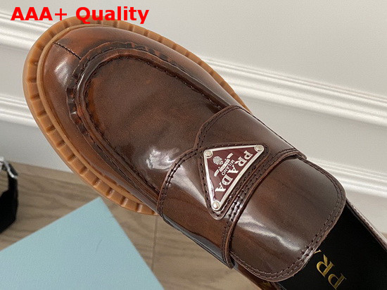 Prada Brushed Leather Loafers Tobacco Calf Leather Replica