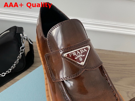 Prada Brushed Leather Loafers Tobacco Calf Leather Replica