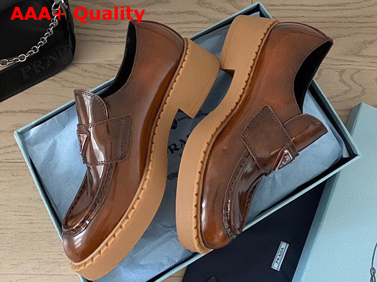 Prada Brushed Leather Loafers Tobacco Calf Leather Replica